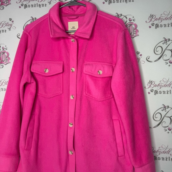 Thread + supply sweater jacket coat button up neon pink fleece soft comfy luxe - Picture 2 of 9